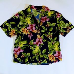 Vintage 90s dark blue floral print button up